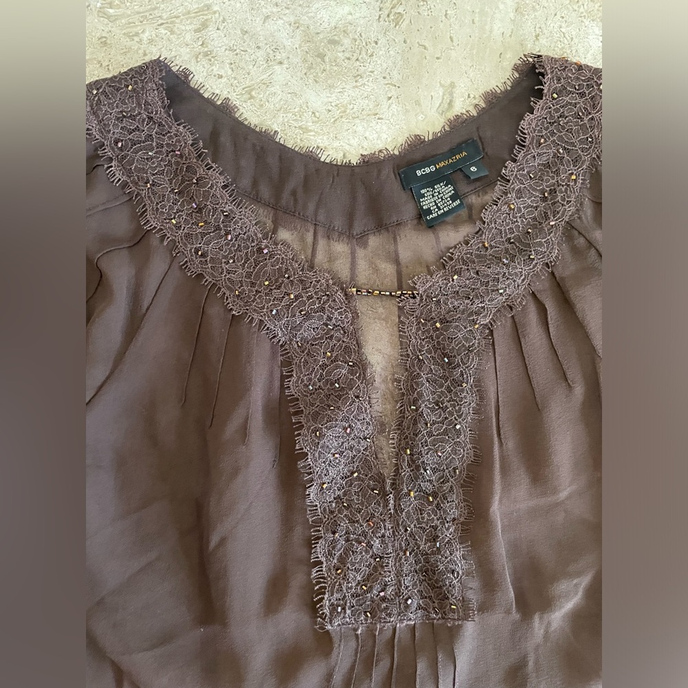 Buffy The Vampire Slayer BCBG Brown Sheer Top - Picture 5 of 6